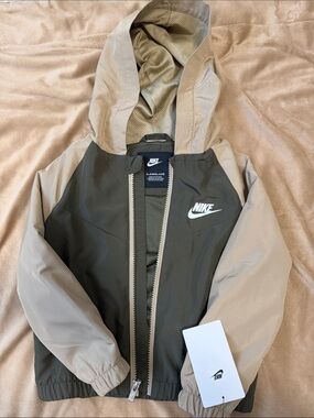 Nike Men’s Two-Tone Hooded Windbreaker Jacket - Olive Green & Tan